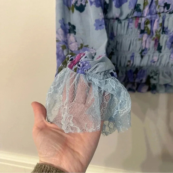 Free People Daphne Blouse Silver Blue Combo Size LG NWT - Picture 8 of 14